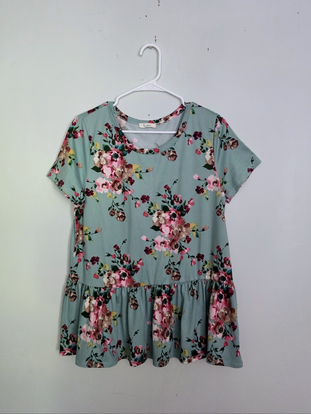 Les Amis Mint Floral Peplum Short Sleeve Top